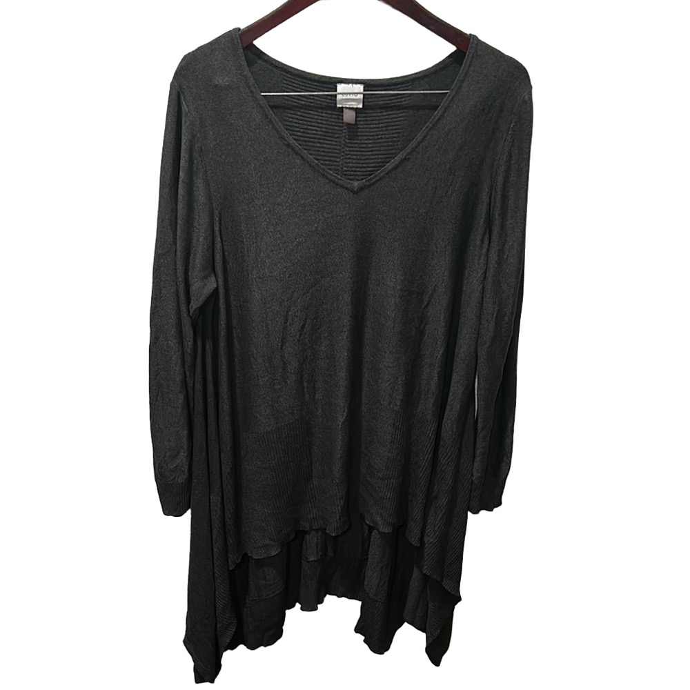CUPIO curvy Elegant gray V-Neck tunic sweater pullover XL GUC…